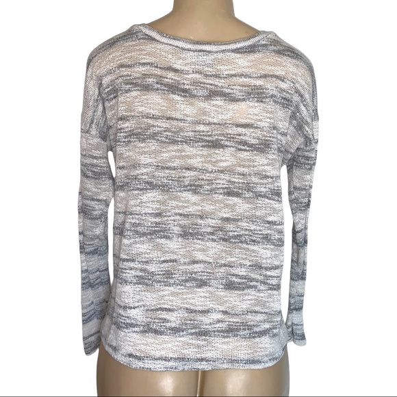 Paper Crane Anthropologie Boho Empire white Grey Crop Crochet Knit Scoop Sweater - Picture 2 of 7